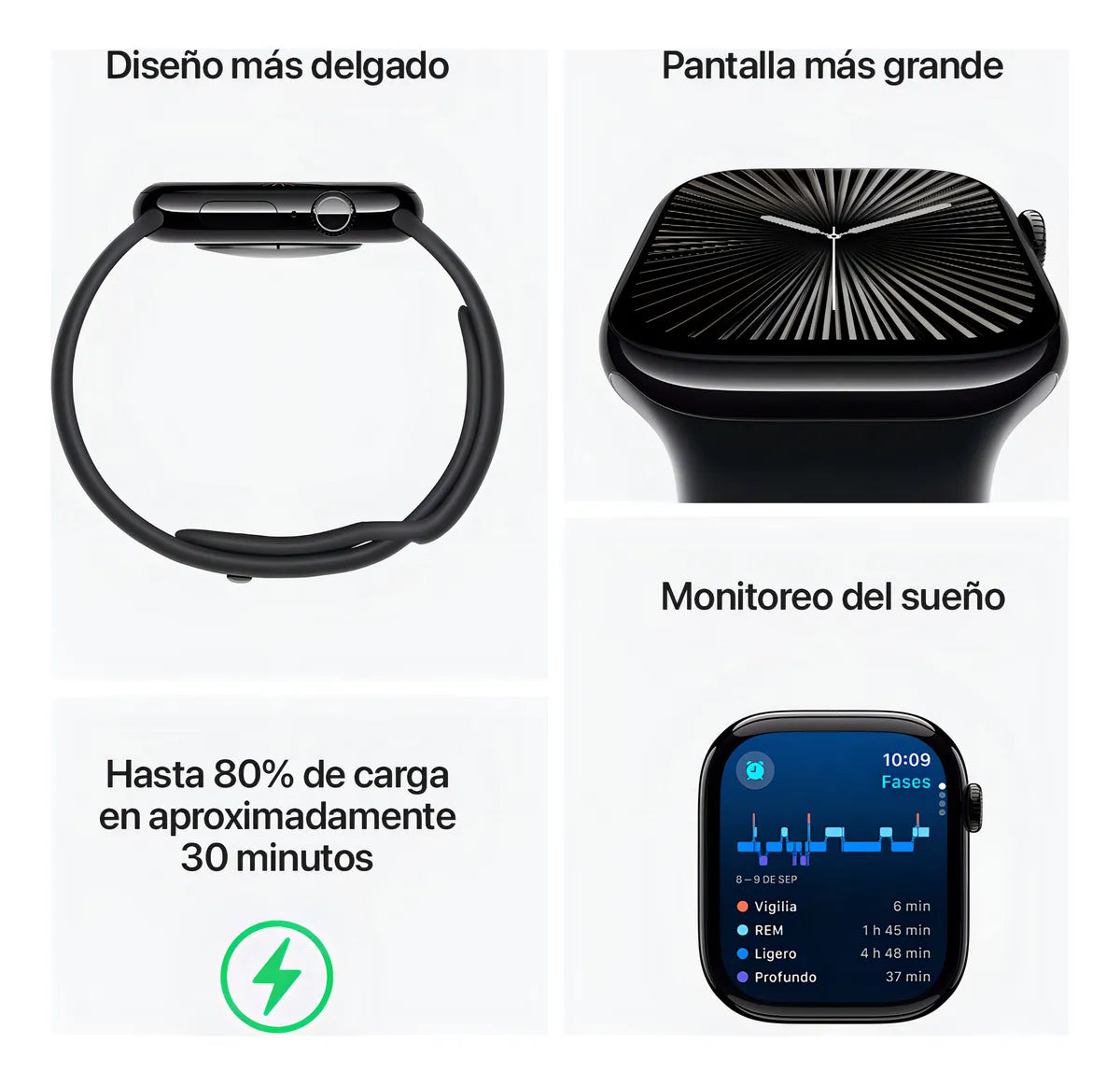 Apple Watch Series 10 GPS • Caja de aluminio color plata de 42 mm • Correa deportiva azul denim - S/M
