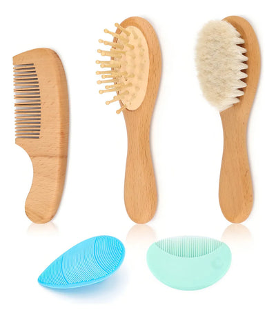 Juego De Cepillo Y Peine Para El Pelo Del Bebé, 5 En 1, Ce. Color Azul