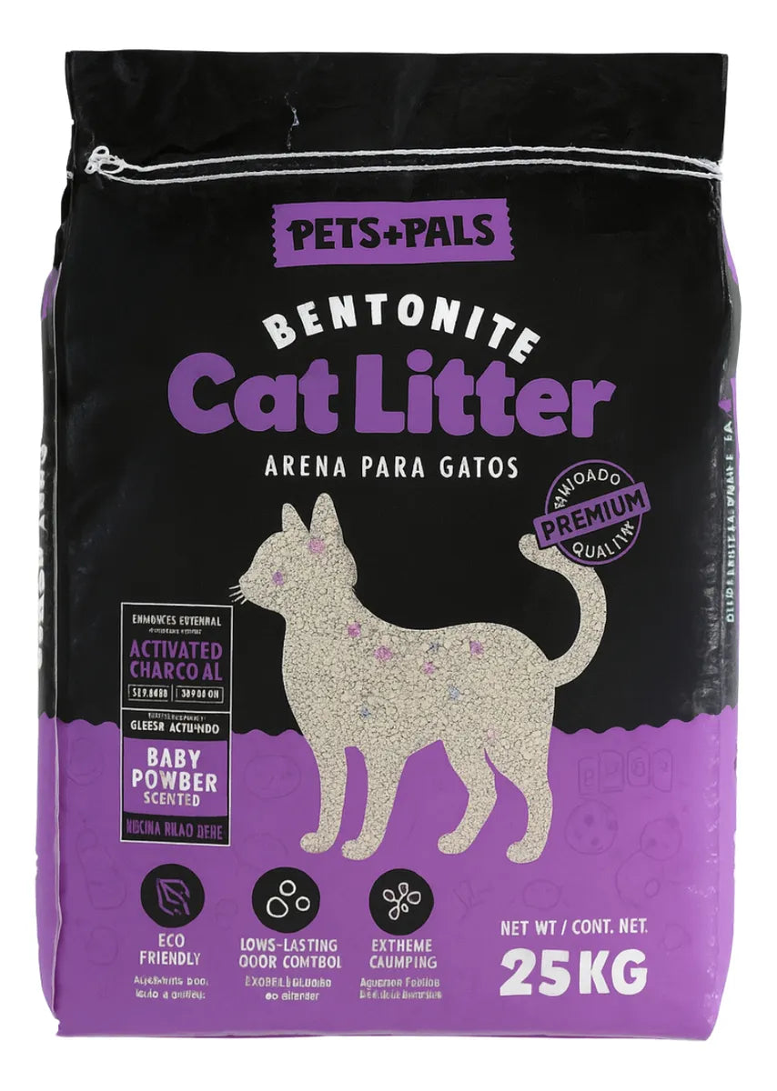 Arena Gatos Premium Control Olor Doble Aroma Talco Bebé 25kg