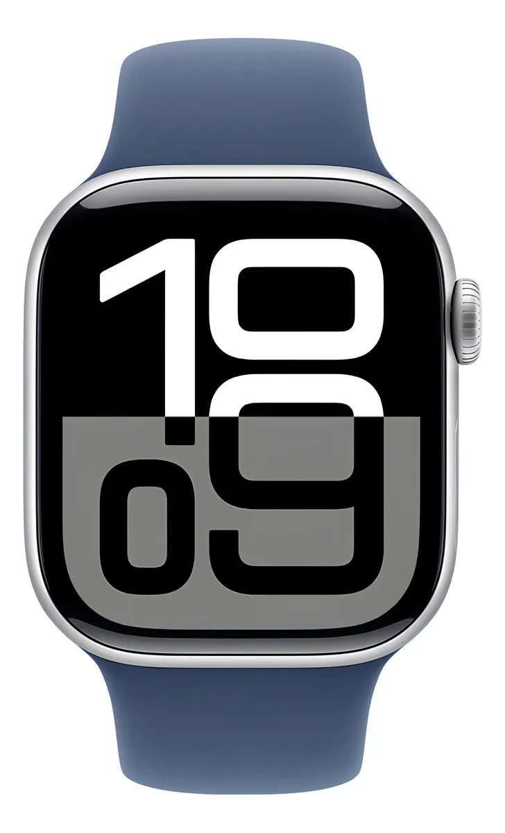 Apple Watch Series 10 GPS • Caja de aluminio color plata de 42 mm • Correa deportiva azul denim - S/M