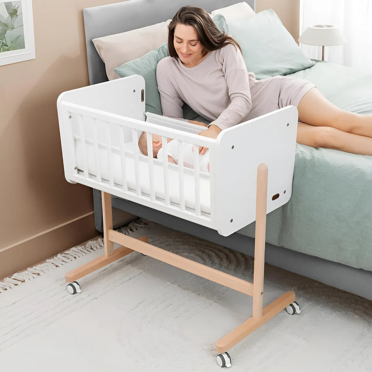 Cuna Lateral De Madera Comfy Cubs - Ultra Segura Y Elegante