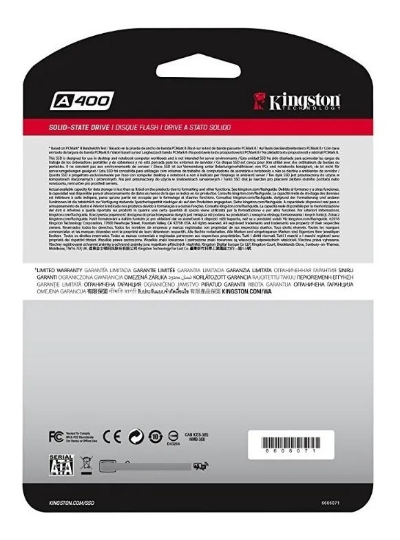 Unidad De Estado Solido Ssd Kingston A400 240gb Sata 6gb/s Negro