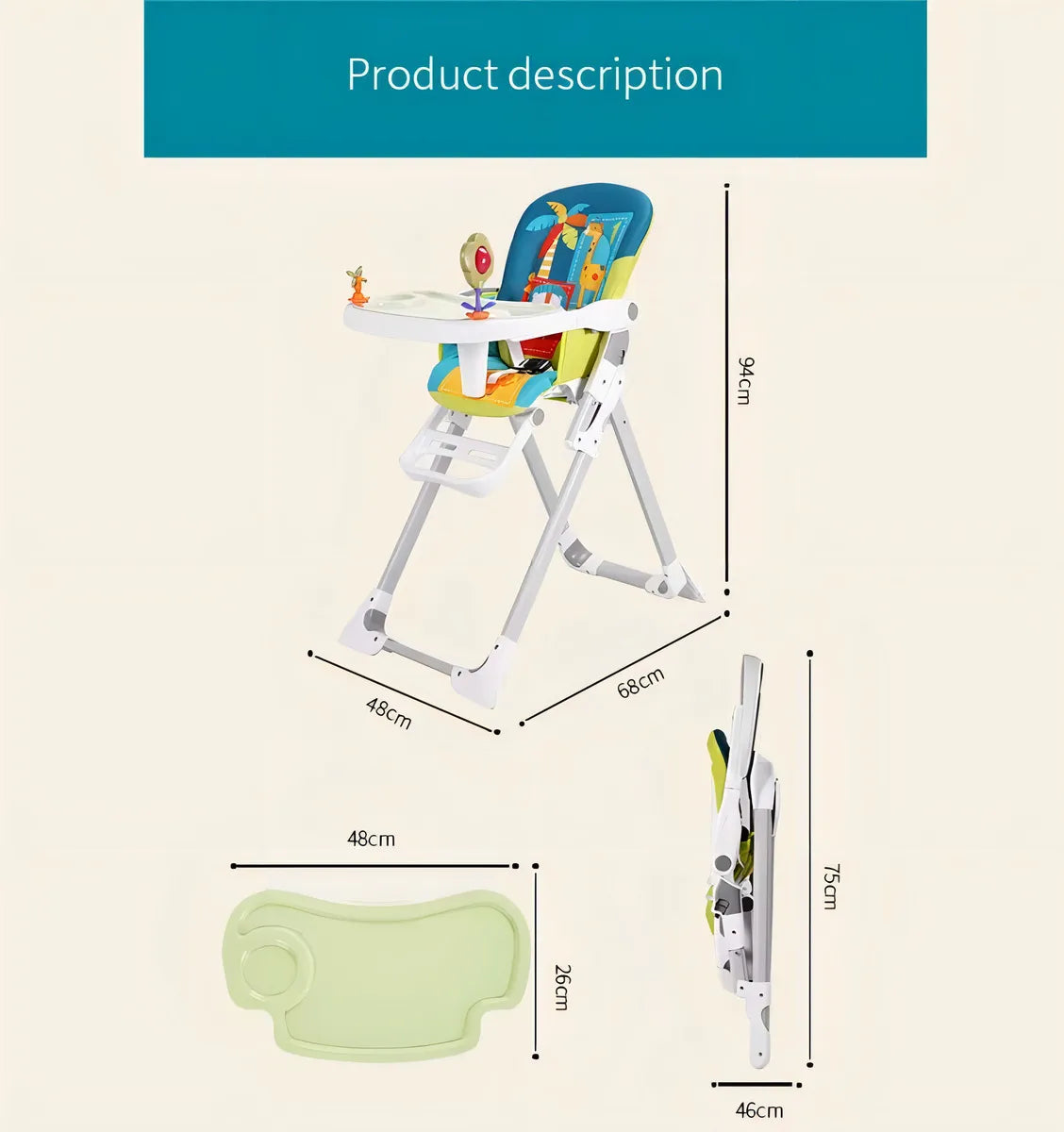 Silla Comedor Kidshop Doble Bandeja Plegable Dinosaurio