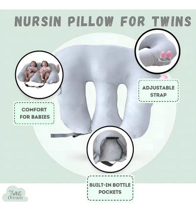 Almohada De Lactancia Para Gemelos 3 En 1 Gris Gemelar