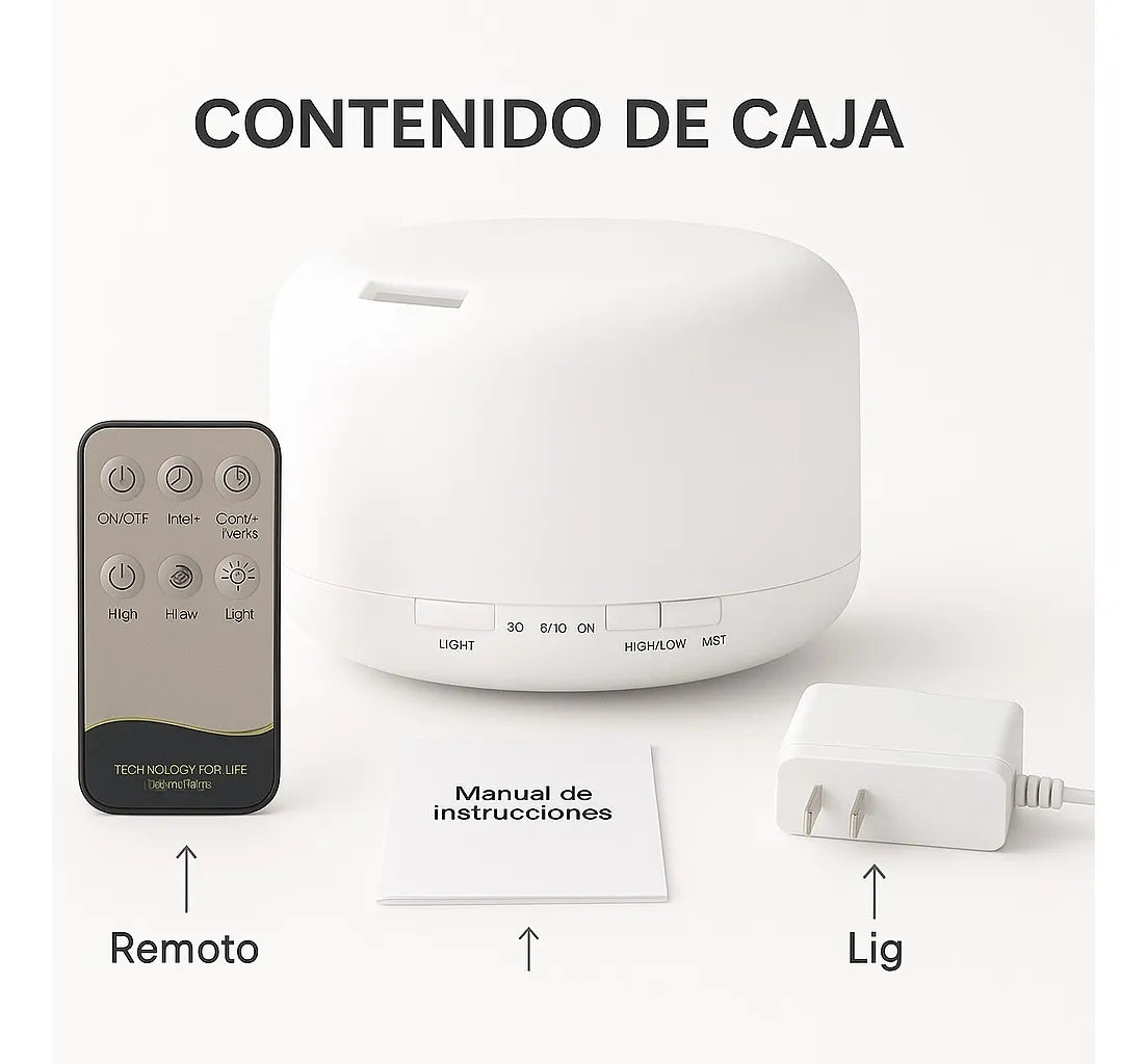 Humidificador Difusor Ultrasonico Led + Esencia + Control - Blanco