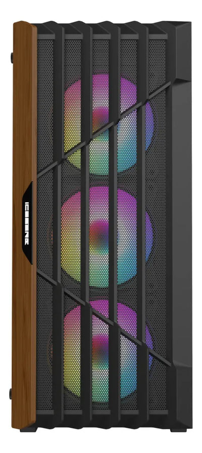 Caja Gabinete Gamer Iceberg Wood Core Argb 6 Ventiladores Negro