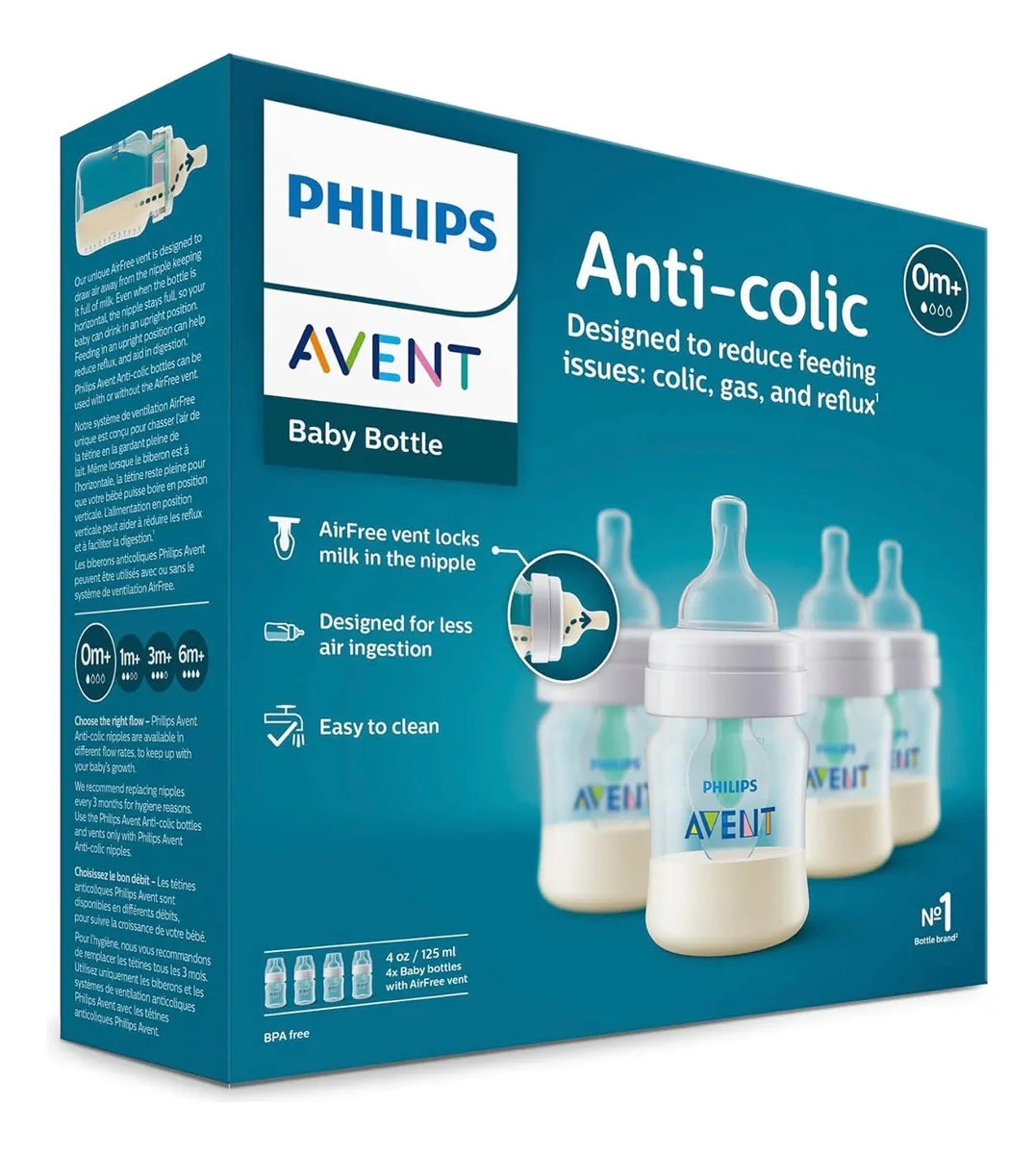 Kit Tetero Biberón Bebé Philips Avent 4 Onzas Oz X 4 Und 125 Transparente