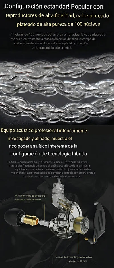 Audífonos In-ear Kz Zsn Prox Híbrido Hifi Monitoreo Color Dorado Con Mic