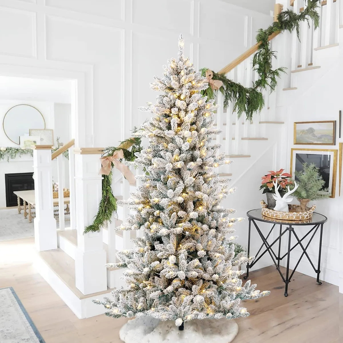 Glitzhome Arbol De Navidad Artificial De Abeto Flocado De Ni