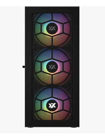 Chasis Atx Xyz Airone 100 Glass 6.fan Argb Negra Vidrio Temp Negro
