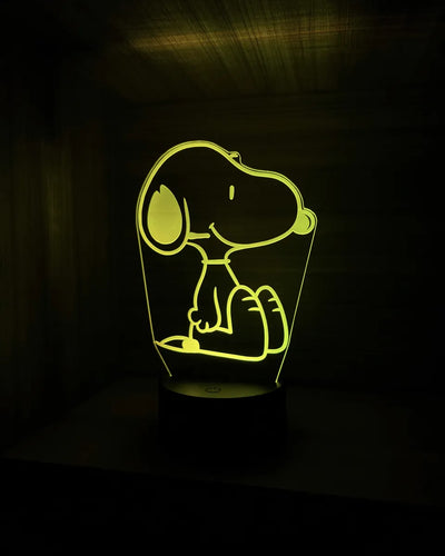 Lámpara De Noche Led 3d Snoopy Holograma Regalo Decoración Negra