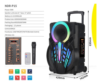 Parlante Altavoz Inalambrico Portatil Bluetooth 15 Pulgadas Negro