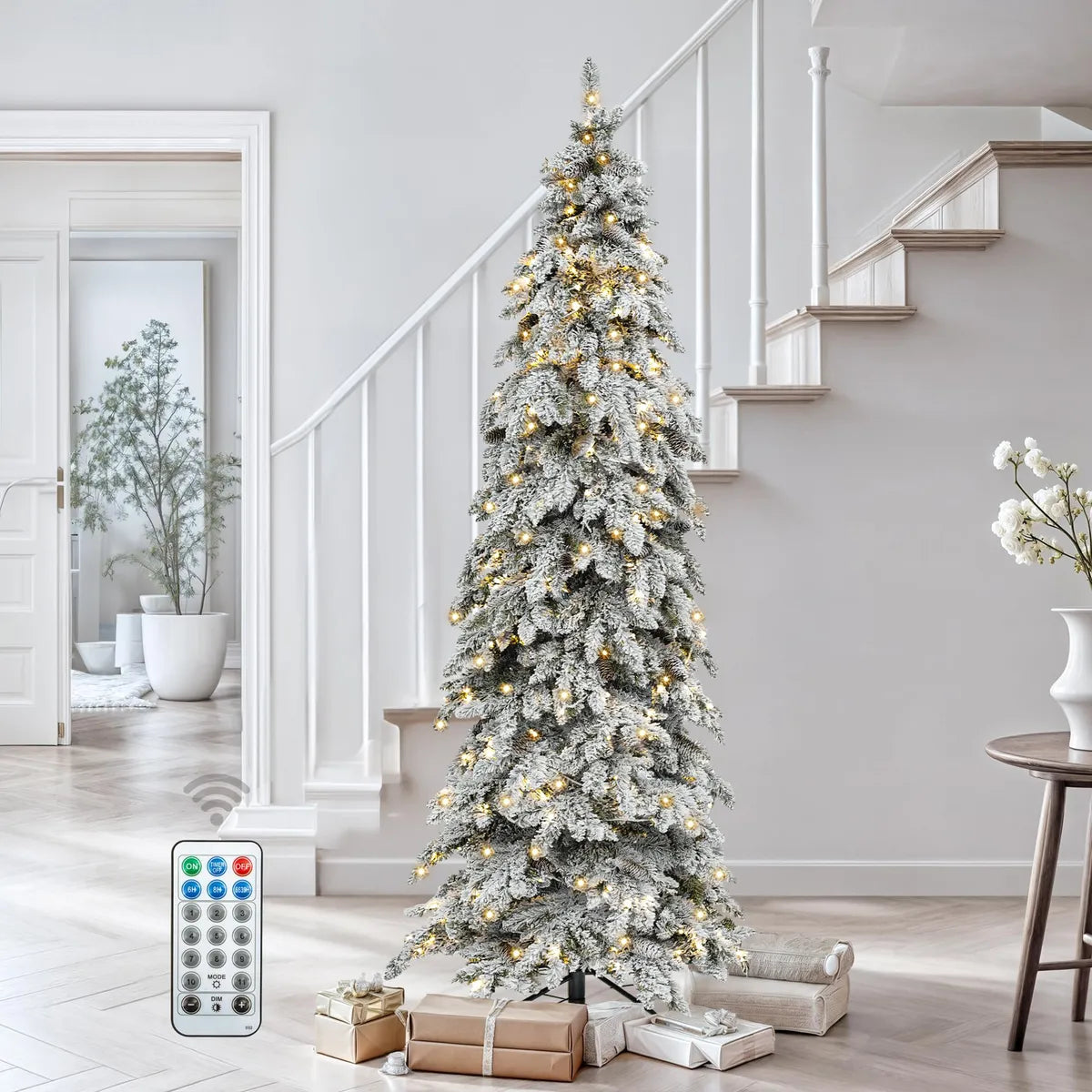 Dwvo Arbol De Navidad Artificial De Abeto Delgado Preilumina