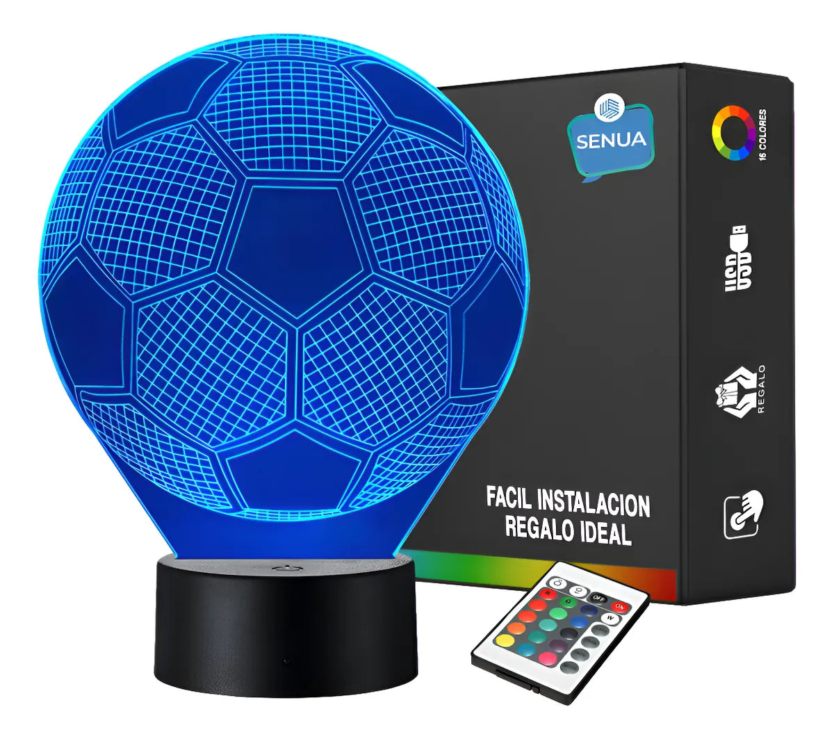 Lámpara De Noche 3d Led Balón Fútbol Regalo Holograma Negra
