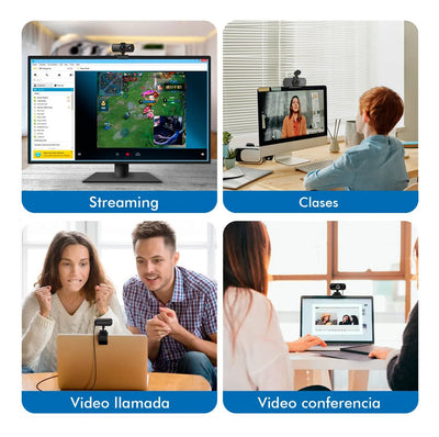 Webcam Camara Web Linkon 2k 1440p Usb Microfono + Tripode Color Negro