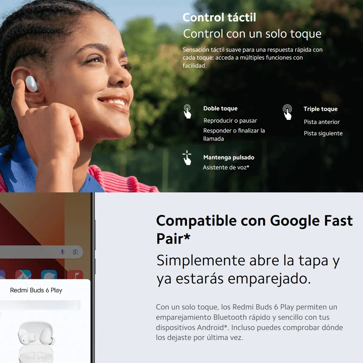 Xiaomi Redmi Buds 6 Play Auriculares Táctil Audifonos Blk Negro