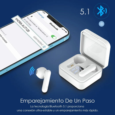 Audífonos Inalámbricos Con Pantalla Digital Led Aut120 1hora Color Blanco