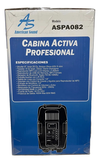 Parlante Activo Directo American Sound 8 Pul + Mic Aspa082 Negro