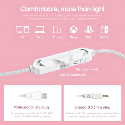 Audifonos Gamer Onikuma X10 Orejas Blancos Con Rosado Rgb Color Blanco