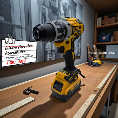 Kit Taladro Inalámbrico 13mm Y Pistola Impacto 1/2 Drill 68v - Amarillo - 60hz