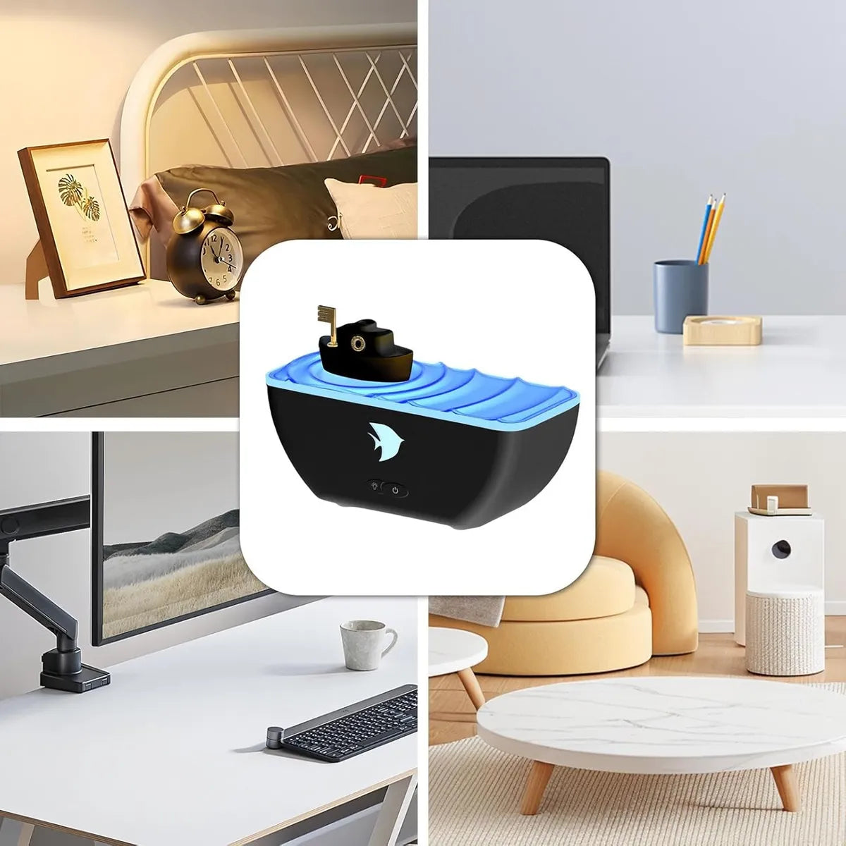 Humidificador Difusor Aromas Forma Barco Luz Led + Esencia - Negro