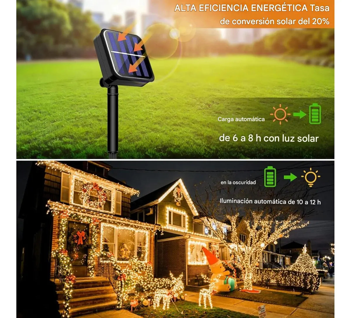 Luces Navideñas Con Panel Solar 300 Led Amarillo - 30 Metros