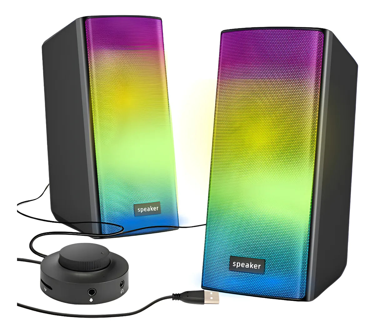 Parlantes Rgb Bluetooth Para Pc Celular Lindos Alambrico New Negro