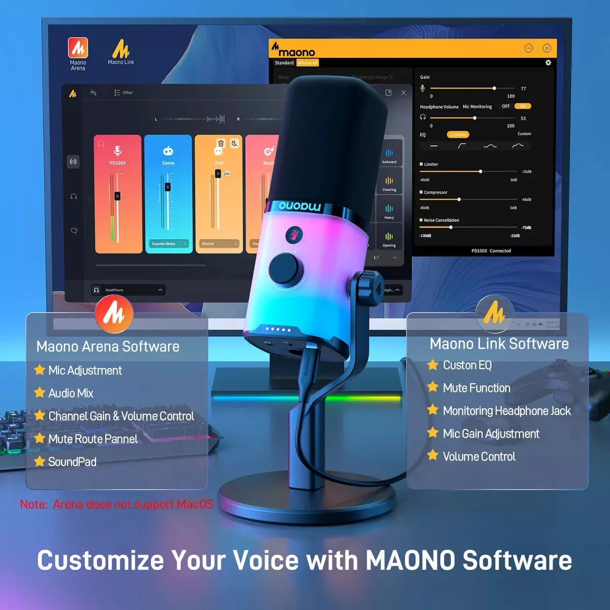 Maono Micrófono dinámico PD100x USB/XLR Led Rgb Gamer