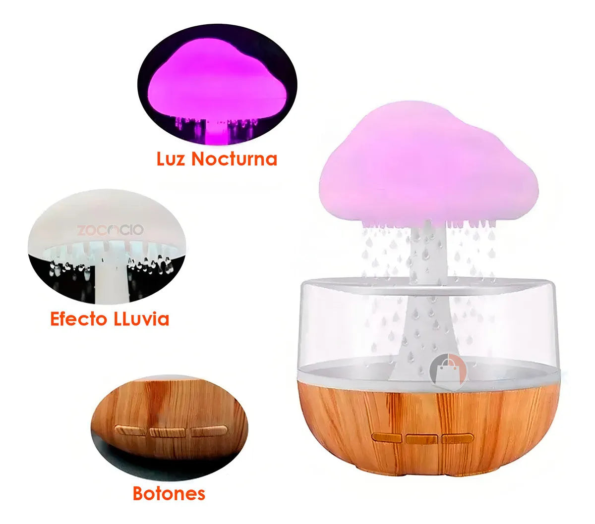 Humidificador Difusor De Aroma Diseño Nube Efecto De Lluvia Color Blanco