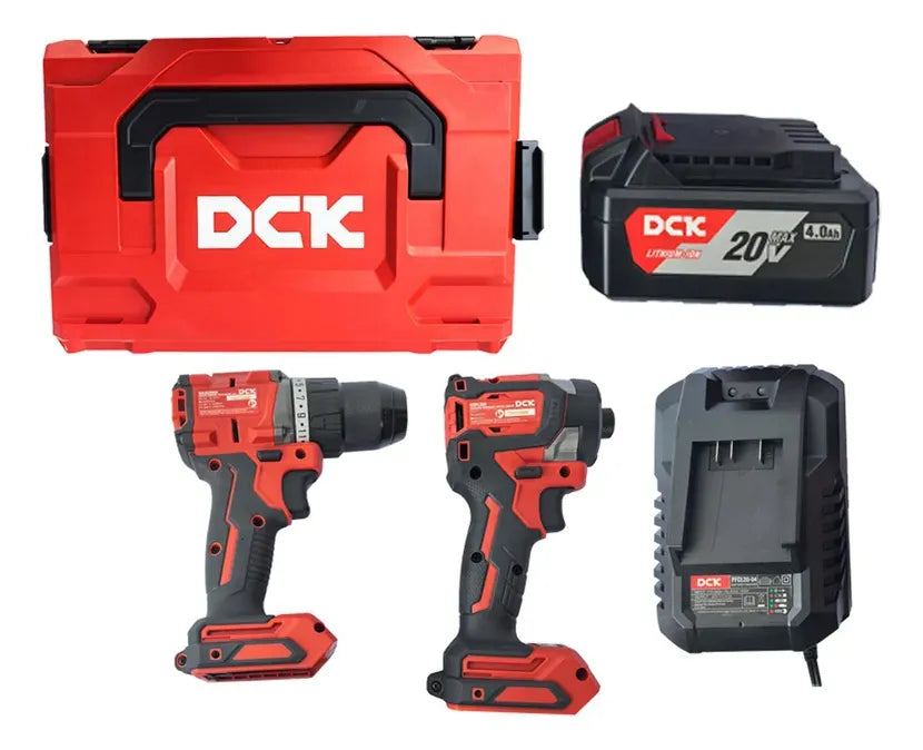 Combo Inalámbrico 20v Taladro Percutor + Atornillador Dck - Rojo/negro