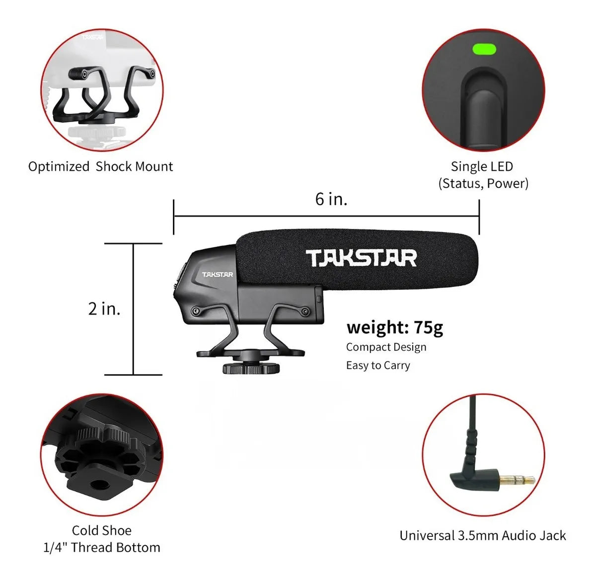 ¡Micrófono Takstar Sgc600 Shotgun Pro para cámara réflex digital Shop! Color: negro