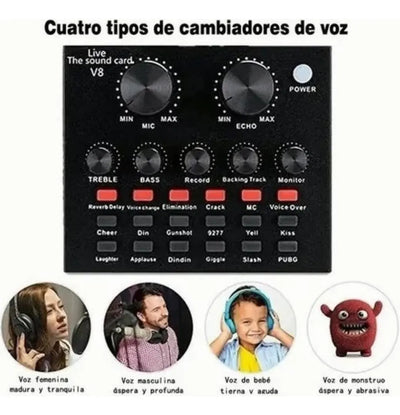 Micrófono Profesional Condensador+brazo+tarjeta Sonido V8 Dorado