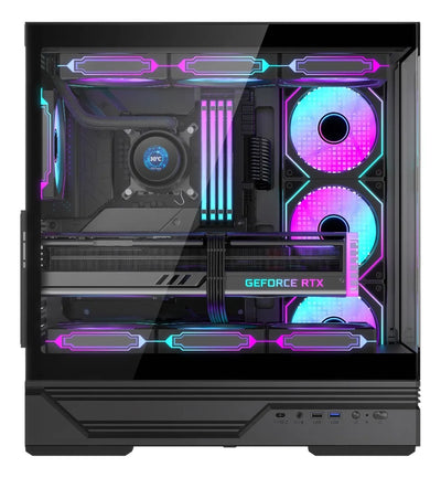 Gabinete Gamer Iceberg Crystal Gx Black 4 Fans Argb Usb C Negro