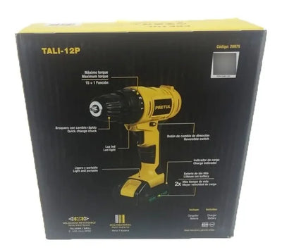 Taladro Inalámbrico Destornillador 12v Mandril 3/8 Pretul Amarillo 60 Hz