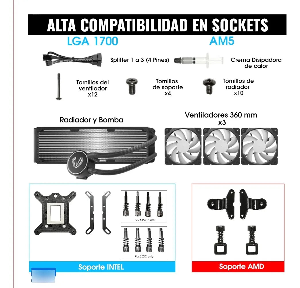 Refrigeracion Liquida Vetroo 360 Lga 1700 Am5 Negro Argb Pc