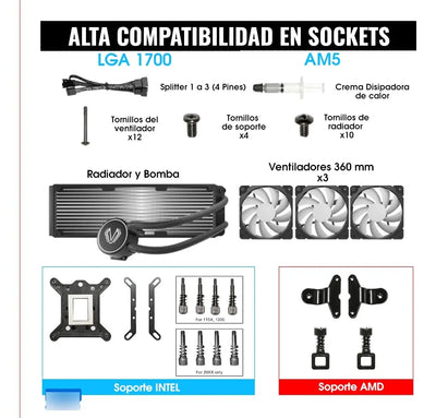 Refrigeracion Liquida Vetroo 360 Lga 1700 Am5 Negro Argb Pc