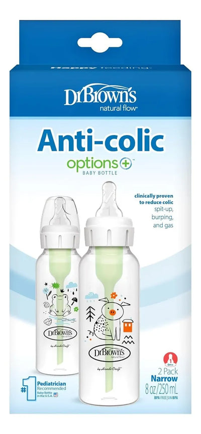 Set X2 Teteros 8 Onz Anticolico Dr Browns Boca Angosta Color Azul Animales