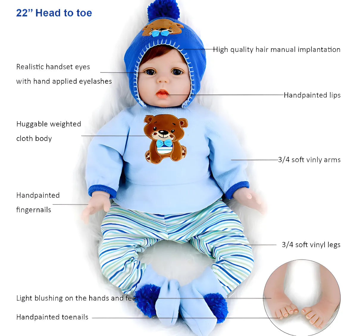 Reborn Bebe Niño Realista 55 Cm Silicona Cuerpo De Algodón