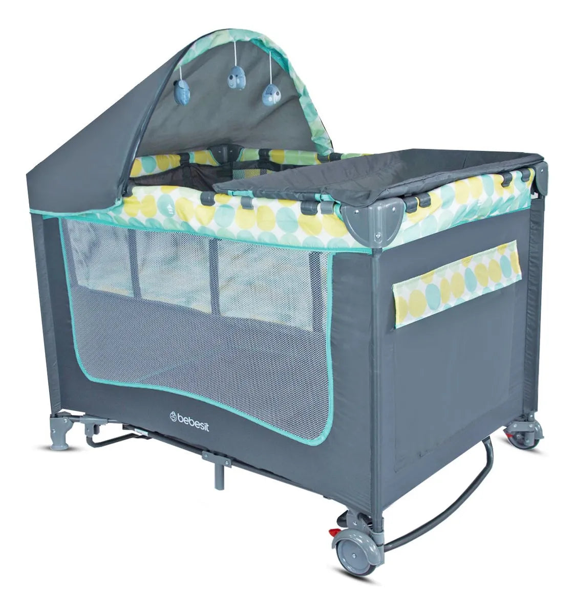 Cuna Corral Bebé Con Mosquitero removible , Mecedora + Cambiador y bolsa de transporte Color Azulincluye ruedas