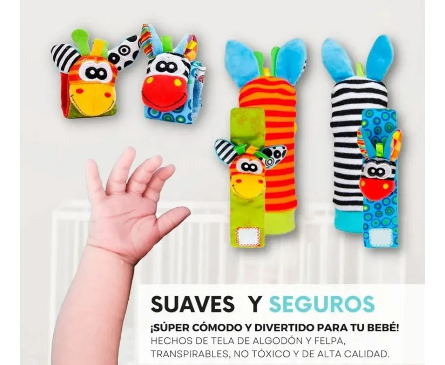 Sonajeros Bebés Manos Y Pies Medias Y Manillas Estimulación Varios Jirafa Y Cebra
