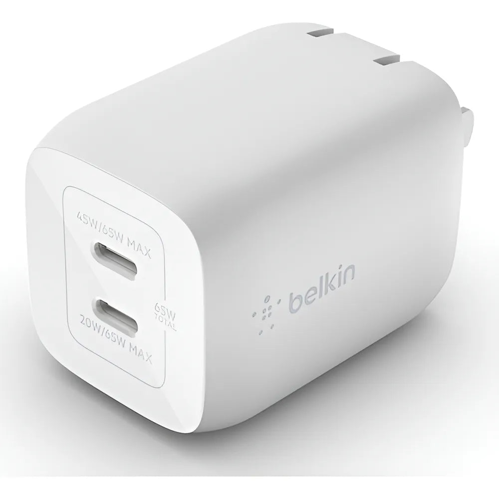 Cargador Pared Dual Belkin Usbc 65w Color Blanco