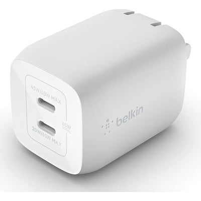 Cargador Pared Dual Belkin Usbc 65w Color Blanco