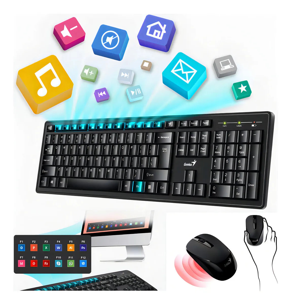 Kit de teclado y mouse inalámbrico Genius KM-8100 Español Latinoamérica de color negro