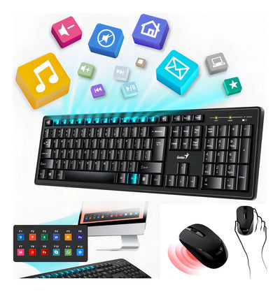 Kit de teclado y mouse inalámbrico Genius KM-8100 Español Latinoamérica de color negro