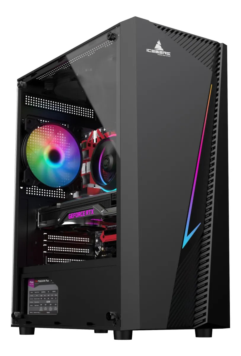 Chasis Gabinete Caja Gamer Iceberg Flux Elite + 1 Ventilador Negro