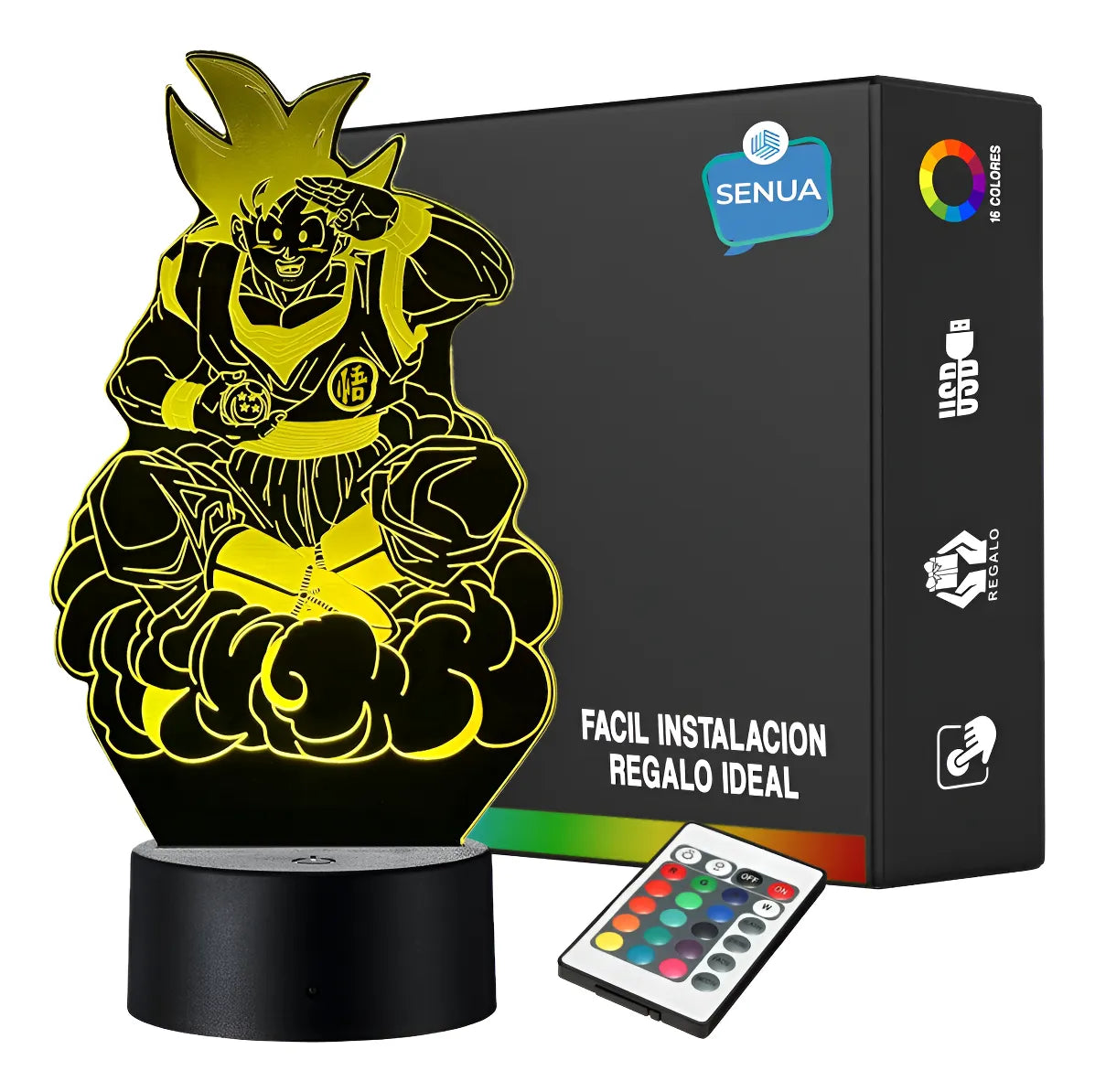 Lámpara De Noche 3d Led Goku Dragon Ball Z Regalo Holograma Negro