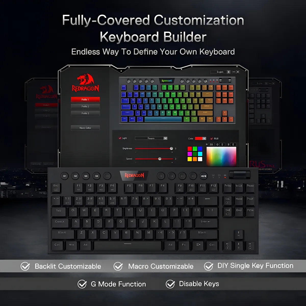 Teclado Redragon Horus QWERTY Red Ultra low profile español latinoamérica color negro con luz RGB