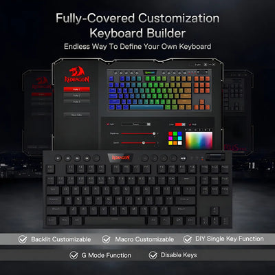 Teclado Redragon Horus QWERTY Red Ultra low profile español latinoamérica color negro con luz RGB