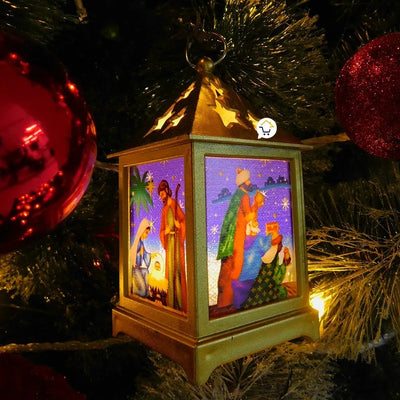 Pesebre Farol Cuadrado Vela Navideño Dorado Luz Led Zf045d