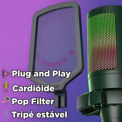 Micrófono de condensador para jugadores Fifine A6v con filtro pop, triple color negro